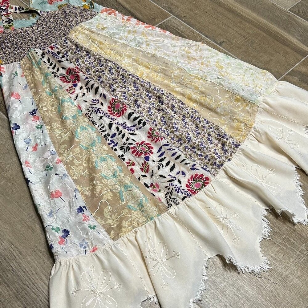 Blue Sky Dress Women's Medium Vintage Y2K Floral Patchwork Embroidered Boho - Picture 12 of 16